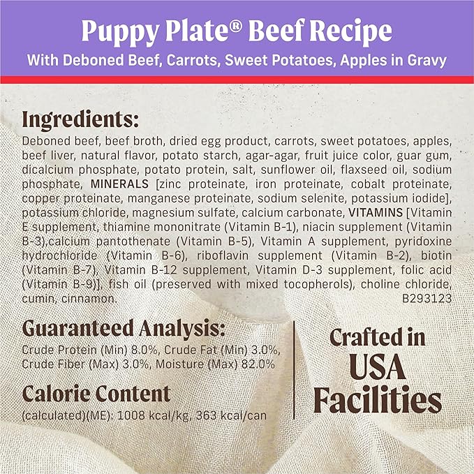 Merrick Grain Free Wet Puppy Food, Premium Soft And Gluten Free Canned Dog Food, Puppy Plate Beef Recipe - (Pack of 12) 12.7 oz. Cans