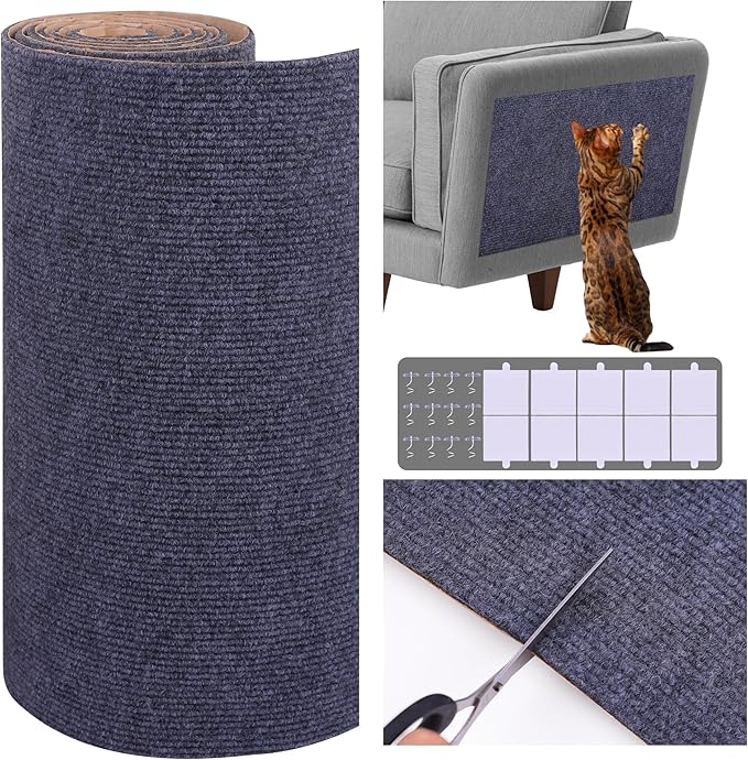 15.7'' x 39.3'' Cat Scratch Furniture Protector Adhesive Trimmable Cloth Couch Anti-Scratch Cover DIY Climb Couch Protector from Cat Claws, Covering Cat Tower, Replacement Pads，Grey