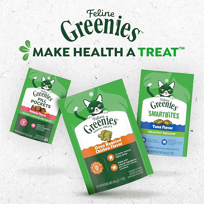 Greenies Cat Treats, Feline Smartbites, Skin & Fur Health, Crunchy and Soft Cat Treats, Chicken Flavor, 4.6 oz. Pack