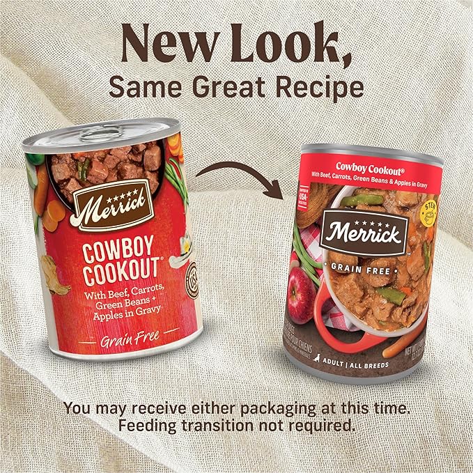 Merrick Grain Free Wet Dog Food, Premium And Wholesome Gluten Free Canned Adult Dog Food, Cowboy Cookout - (Pack of 12) 12.7 oz. Cans