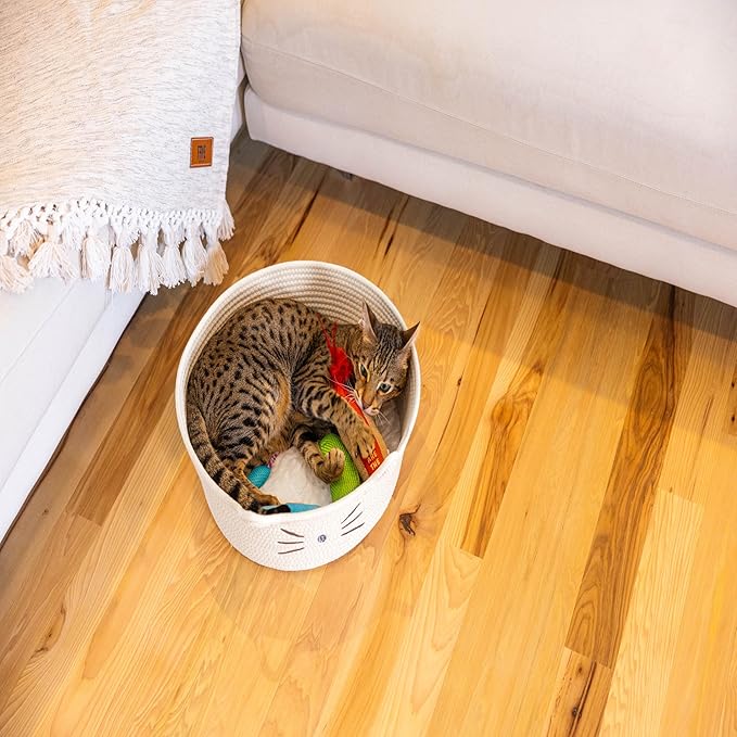 Catstages Bed & Basket Retreat 2-in-1 Cat Bed with Removable Cushion, Plush Cotton Rope, White, 15 in – Versatile Pet Bed and Toy Storage Basket