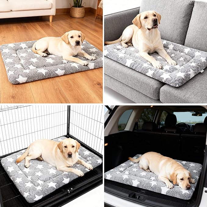 Dog Bed Mat, Reversible Crate Pad & Durable Dog Bed - Machine Washable Kennel Mat with Ultra Soft for Medium Dogs (Cool/Warm), 30" x 20", Grey&Star
