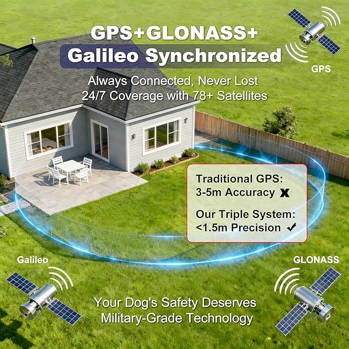 GPS Dog Fence for Dogs That Run-Wireless Invisible Fence with GPS+GLONASS+Galileo, Waterproof Pet Containment System, 48H Battery, Adjustable Range 65-3280 ft for Camping & No-Yard Use (Over 15 lbs)
