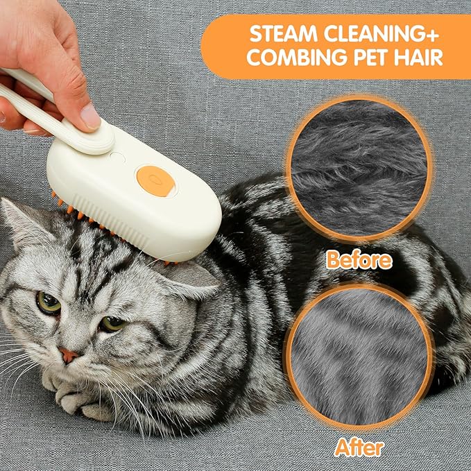 Steamy Cat Brush,Steamy Cat Brush with Leave-On Essence, Multifunctional Cat Steamy Brush, Self Cleaning Steam Cat Brush for Massage, Silicone Steam Pet Brush for Removing Tangled(Coffee)