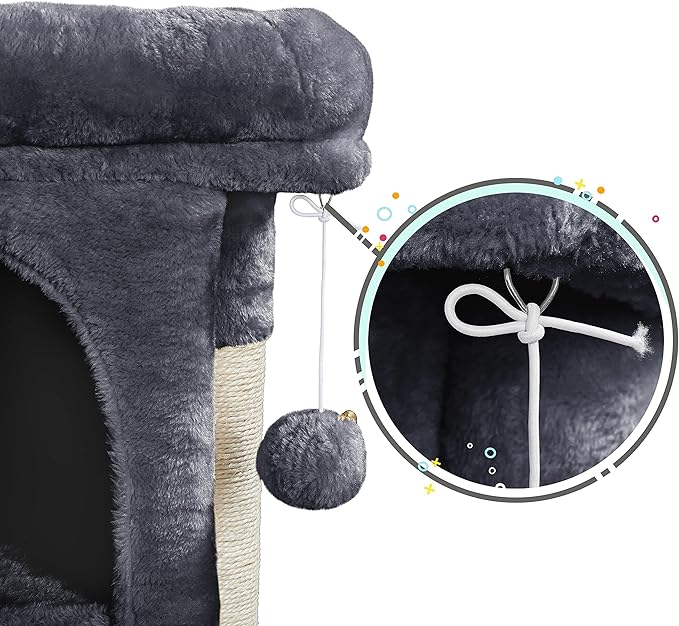 Yaheetech Cat Scratching Posts with Bed, 23.5 Inches Cat Kitten Scratcher Featuring with Sisal Scratch Posts, Interactive Dangling Ball for Indoor Large Cats, Dark Gray