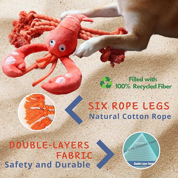 Large Squeaky Dog Toys, Rope Tug of War Dog Toys for Puppy, Small, Medium, Large Dogs, Interactive Stuffed Lobster Plush Toys