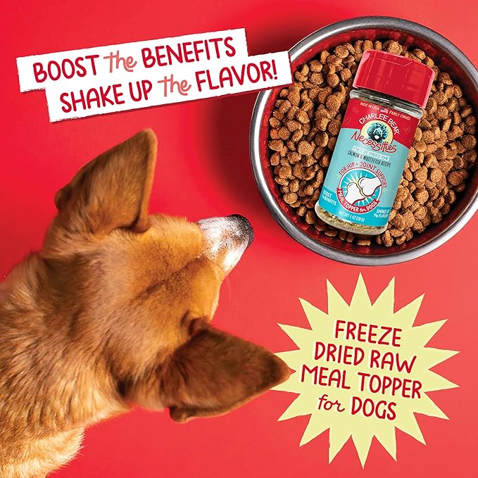 Charlee Bear Necessities Freeze Dried Dog Food Topper, Hip and Joint Support, Grain Free, High Protein, Limited Ingredient Meal Toppers for Dogs, Salmon and Whitefish Recipe, 1 Ounce