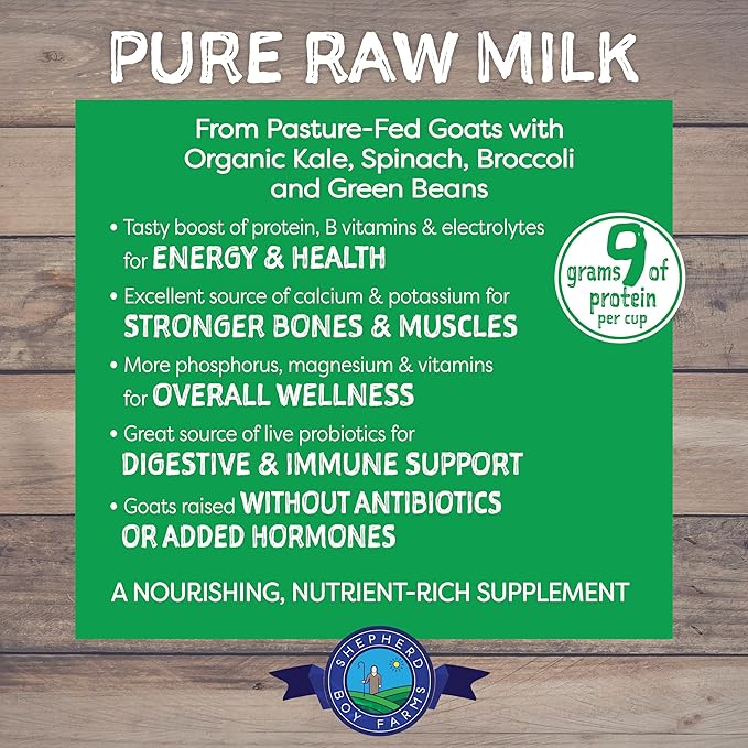 Shepherd Boy Farms Freeze Dried Raw Goats Milk with Probiotics for Dogs & Cats (Super Greens), Organic USA Veggies & Fruits, High Protein, Digestible Goat Milk Powder, Food Toppers - Makes 16 FL OZ