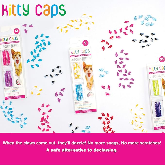 Kitty Caps Nail Caps for Cats, Spring Green with Glitter & Ultra Violet - Safe, Stylish & Humane Alternative to Declawing Stops Snags & Scratches, Small (6-8 lbs), 40 Count
