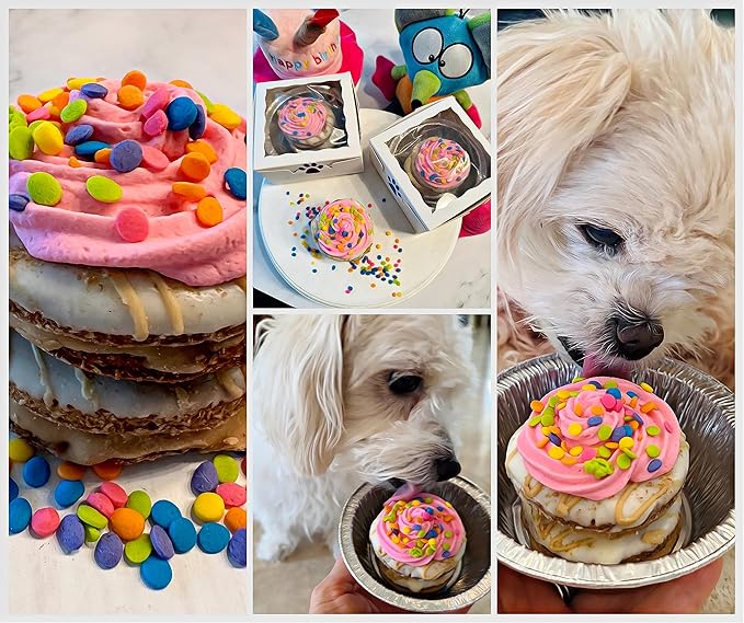 Dog Birthday Cake- Pink Petit Four Cake- Bad to the Bone by Dezicakes- Perfect Dog Party Cake Boxed & Decorated- Natural Ingredients -Peanut Butter Apple Cinnamon Birthday Cake- Handmade in USA