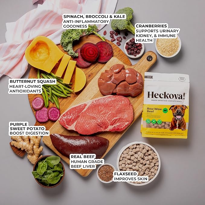 Bow Wow Beef - Freeze Dried Raw Dog Food, Complete Meal & Topper, Beef Liver and Kidney Bites for Training - High Protein (21g Per Cup) - Best Dog Stocking Stuffers, Made in The USA, 20oz Bag