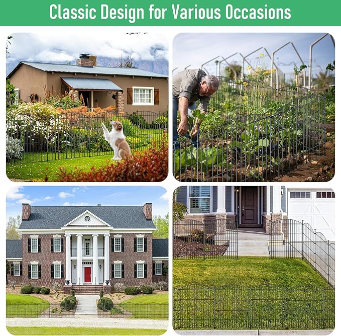 10 Panels Garden Fence Dog Fence Outdoor for Yard, 32in H x 23.6ft L Rustproof Metal Fencing with Ground Stakes | No Dig Animal Proof Containment for Pets/Rabbits | Durable Patio Security Panels