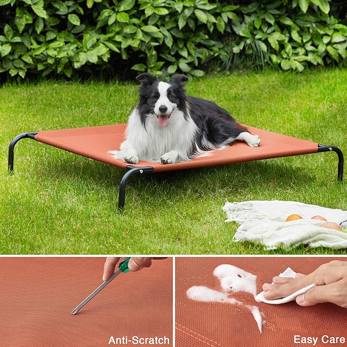 Love's cabin Elevated Cooling Dog Bed for Large Dogs, Portable Indoor & Outdoor Raised Pet Dog Cat Cot, Durable Summer Frame with Breathable Mesh, Terracotta, 48 inches