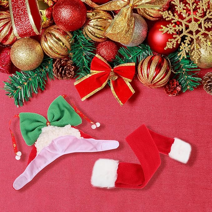 BESPORTBLE Decorative Dog Christmas Hat and Scarf Set, Warm Pet Headdress for Puppies, Soft Holiday Head Cover, 2pcs Pet Supplies for Winter and Festive Photo Accessories