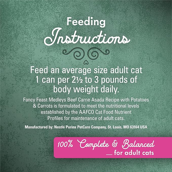 Purina Fancy Feast Medleys Wet Food for Cats Beef Carne Asada Recipe with Potatoes and Carrots in Savory Juices - (Pack of 24) 3 oz. Cans