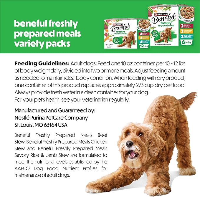 Purina Beneful Protein Gravy Wet Dog Food Variety Pack Freshly Prepared Meals Stew - (Pack of 6) 10 oz. Tubs