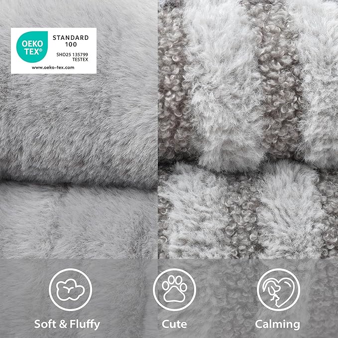 Cat Bed Puppy Bed - Washable Round Cat Beds for Indoor Cats, Soft Corduroy Fleece Pet Bed for Puppy and Kitten with Removable Double Sided Inner Cousion, 23", Grey