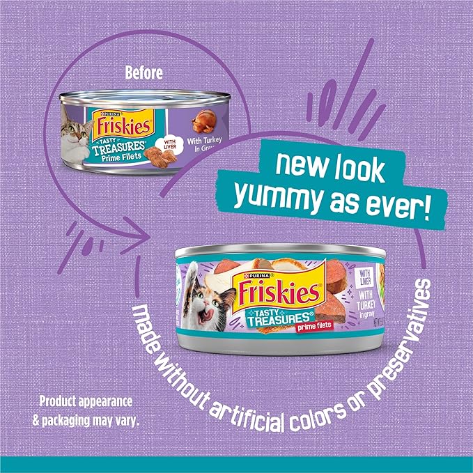 Purina Friskies Wet Cat Food Tasty Treasures With Turkey and Liver in Gravy - (Pack of 24) 5.5 oz. Cans