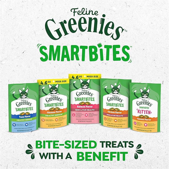 Greenies Feline Smartbites, Cat Treats Healthy Recipe, Indoor Cat Treats, Tuna Flavor, 4.6 oz. Pack