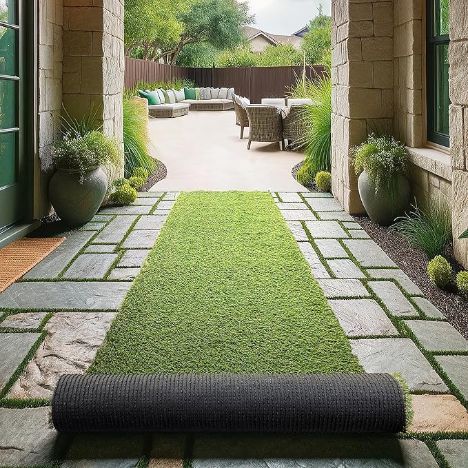 Sweet Home Stores Artificial Grass Runner Rug 2'7" x 25' High Pile Green Modern Outdoor Rug