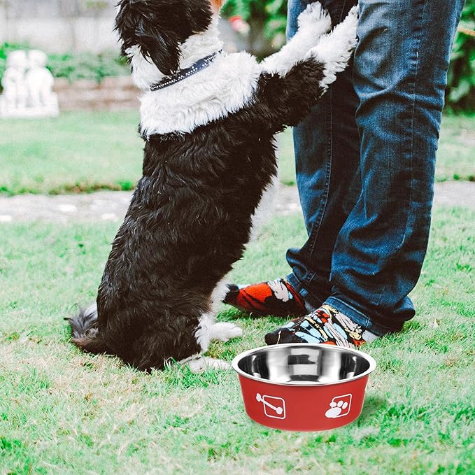 Stainless Steel Dog Feeding Bowl Non-Skid Medium Size Brick Red Pet Food and Water Dish for Household Use Puppy Feeder Spill-Proof Pet Supply
