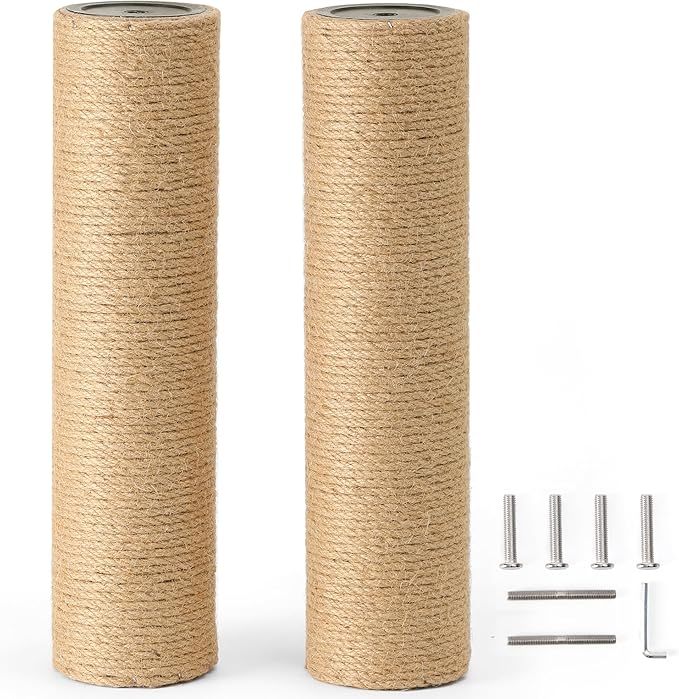 FUKUMARU 2 Pack Scratching Post Replacement, 3.5 X 14.5 Inch Natural Jute Rope Scratching Post Refill with M8 Screws