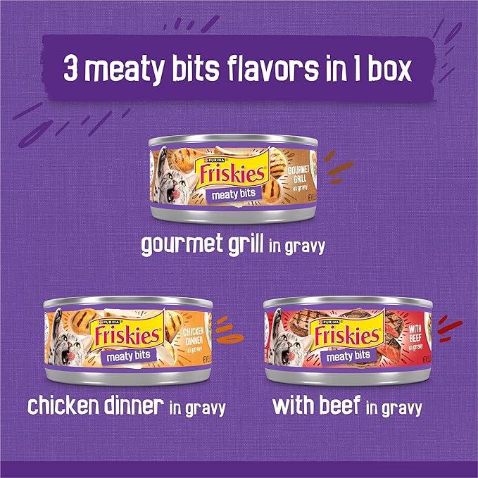 Purina Friskies Gravy Wet Cat Food Variety Pack, Meaty Bits - (2 Packs of 12) 5.5 oz. Cans