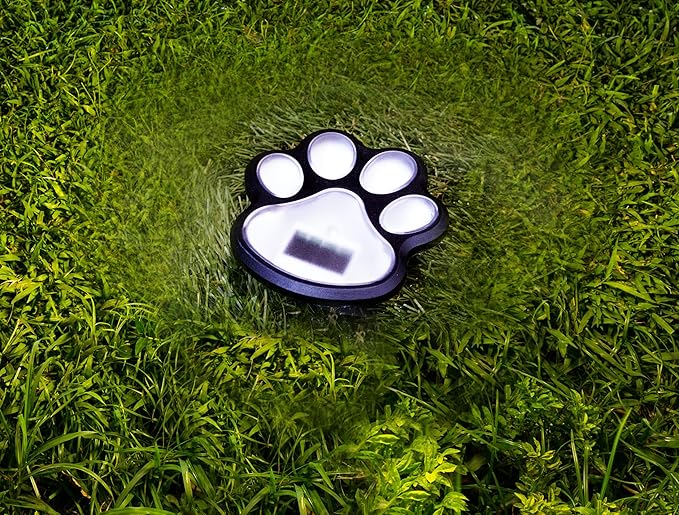 Wireless Set of 4 Solar Dog Paw Print Lights Garden Statue Lantern LED Path 3.75" Light Outdoor Animal Pet Lamp