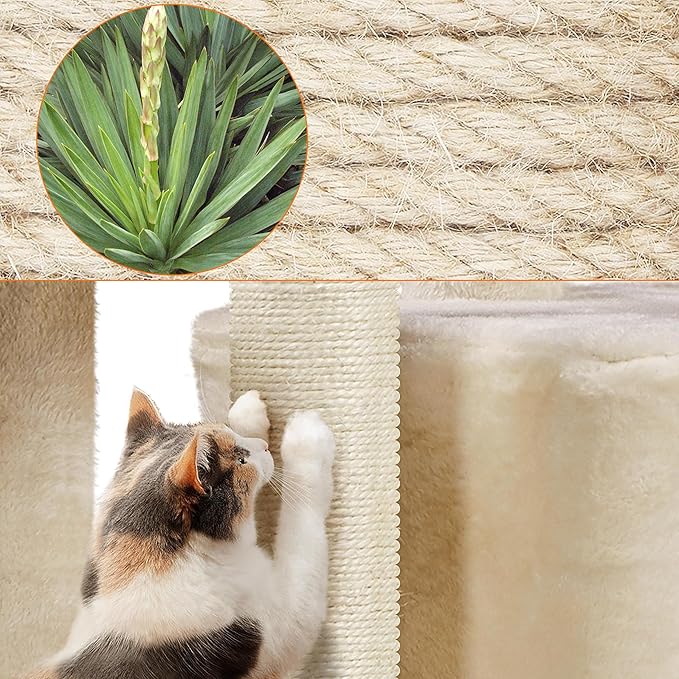 Yaheetech 34.5in Scratching Post, Cat Scratchers for Indoor Cats and Kittens, Multifunctional Activity Post w/Sisal Rope＆Dangling Ball＆Large Condo, Beige