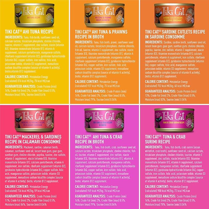 Tiki Cat Seafood Selects, Ultimate Variety Pack, 36 High Protein Servings with Real Flaked Fish, Wet Cat Food Mega Pack, 2.8 and 3 oz. Cans (Pack of 72)