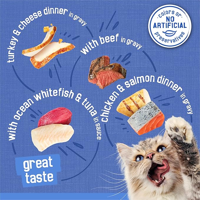 Friskies Purina Wet Cat Food Variety, Shreds with Beef, Turkey & Cheese, Chicken & Salmon Dinner, and with Ocean Whitefish & Tuna, 5.5 oz. Cans (Pack of 80)