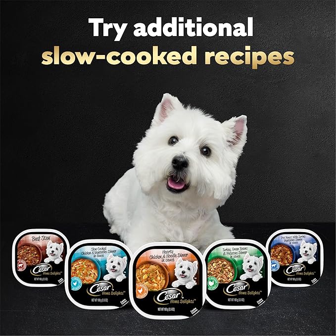 Cesar Home Delights Adult Wet Dog Food,Slow Cooked Chicken & Vegetables Dinner in Sauce,Wet Food for Dogs,3.5 oz Tray,24 Count (Pack of 2)