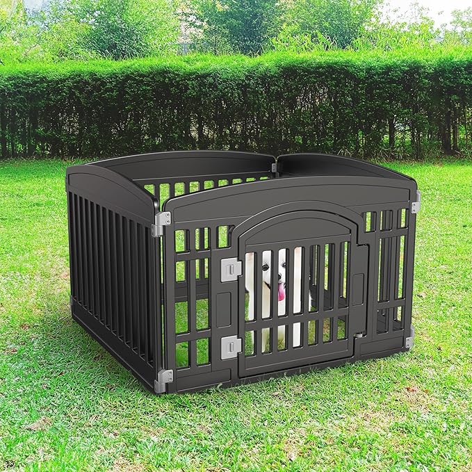 SMUG Dog Playpen 4-Panel 24" | Safe & Secure Indoor/Outdoor Pet Fence | Folding & Portable |35 x 35 x 24IN, Ideal for Small to Medium Dogs | Easy to Clean （Black）
