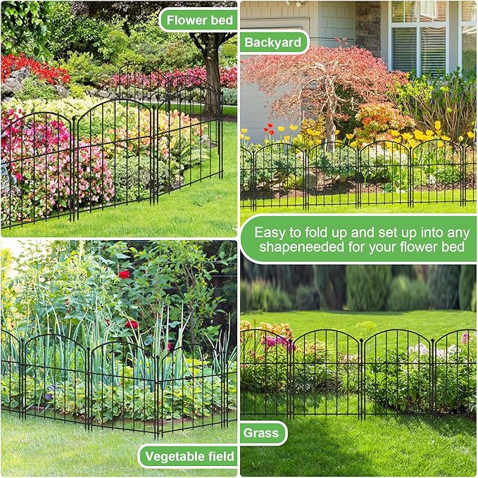 Decorative Garden Fence 17in x 20ft, 20 Pack Rustproof Metal Animal Barrier Fence, Arched Flower Bed Edge Decorative Rabbit and Dog Ground Defense No-Dig Fence for Patio Patio Outdoor