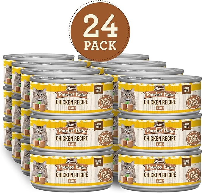 Merrick Purrfect Bistro Grain Free Premium Soft Canned Pate Adult Wet Cat Food, High Protein Chicken Recipe - (Pack of 24) 5.5 oz. Cans