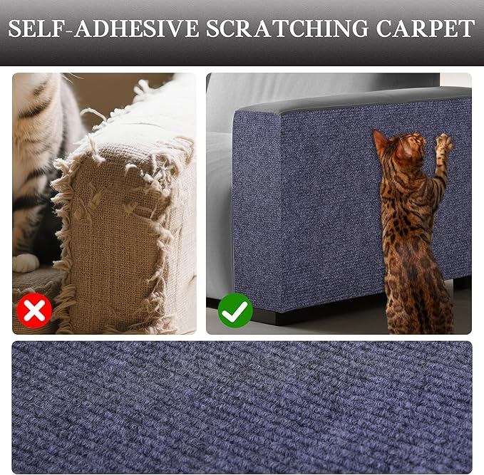 15.7'' x 23.6'' Cat Scratch Furniture Protector Cat Wall Scratcher Mat AdhesiveTrimmable Cloth Couch Anti-Scratch Cover DIY Climb Couch Protector from Claws, Replacement Pads，Grey