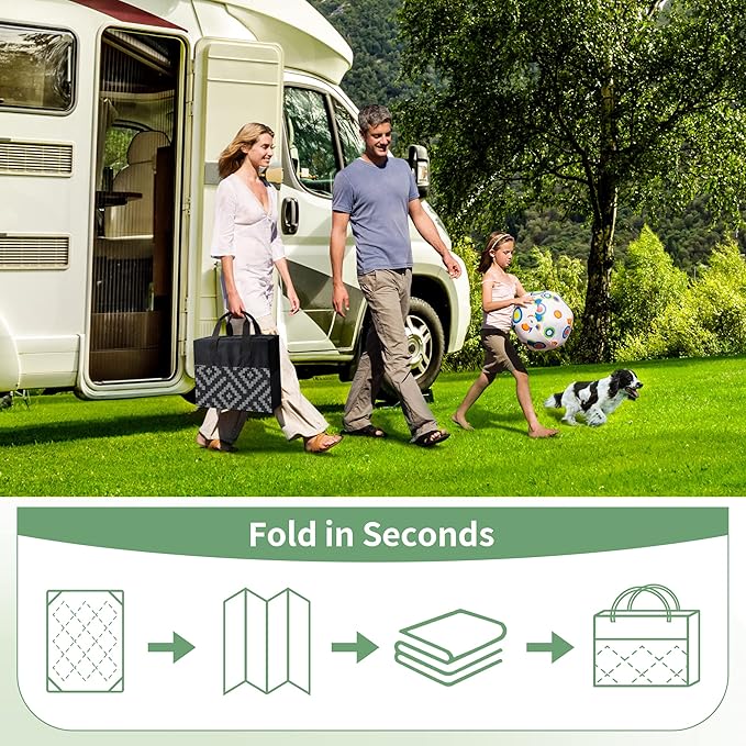 GENIMO Outdoor Rug for Patio Clearance,9'x18' Waterproof Mat,Reversible Plastic Camping Rugs,Rv,Porch,Deck,Camper,Balcony,Backyard,Black & Gray
