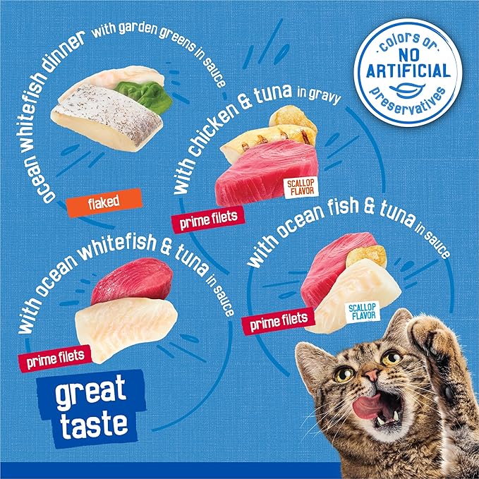 Purina Friskies Wet Cat Food Variety Pack, Oceans of Delight Flaked and Prime Filets - 48 ct. Can