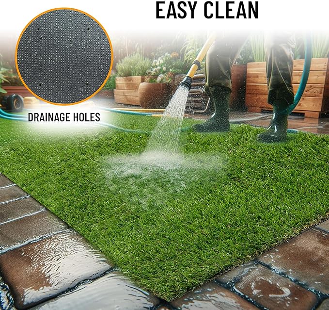 Sweet Home Stores Lifelike Artificial Grass Runner Rug 4x7 Indoor/Outdoor with Drainage Holes, Customizable Thick High Pile for Backyards, Patio, Bedroom Rug, 4' x 6'6"