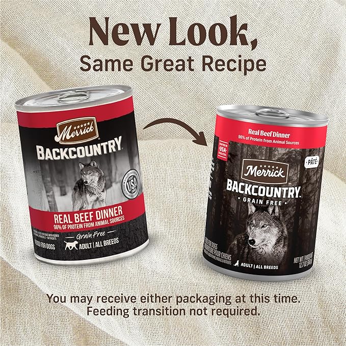 Merrick Backcountry Grain Free Premium Canned Wet Dog Food, Soft And Healthy Recipe, Real Beef Dinner - (Pack of 12) 12.7 oz. Cans