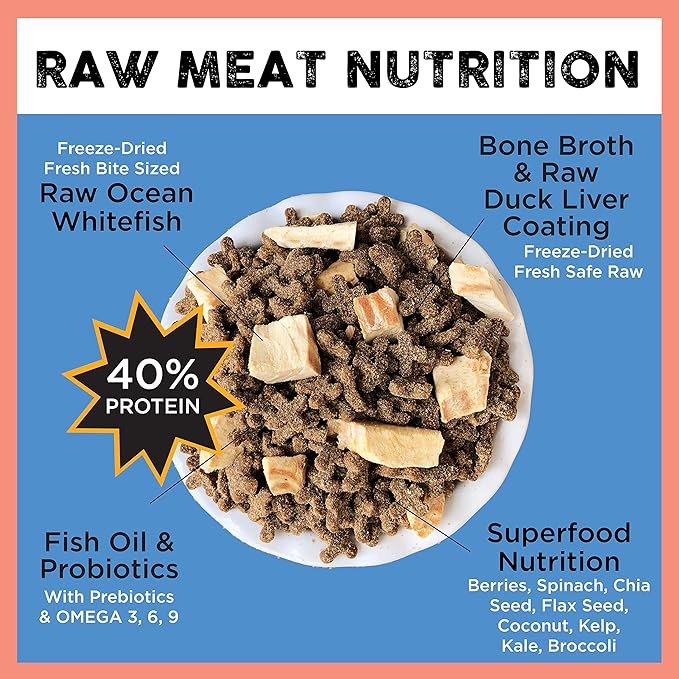 Nature's Diet Ultimate Raw : Cat Kibble with Freeze-Dried Raw Whitefish, Duck Liver, Bone Broth, Herring & Superfoods