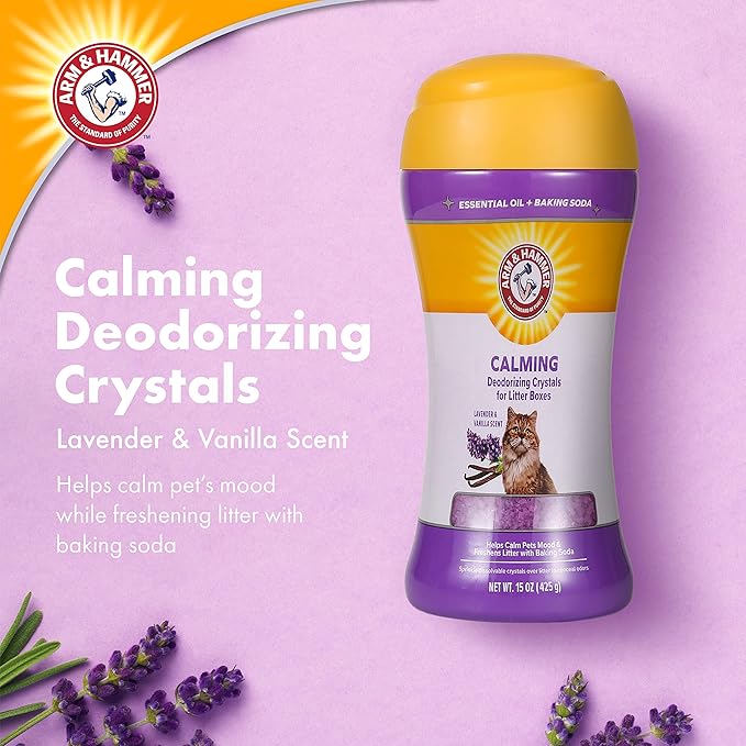 Arm & Hammer Cat Litter Deodorizing Crystals with Baking Soda, Odor Neutralizer, Dissolving Litter Box Deodorizer for Cat Litter Odor Control, Lavender and Vanilla Scent, 15 Oz