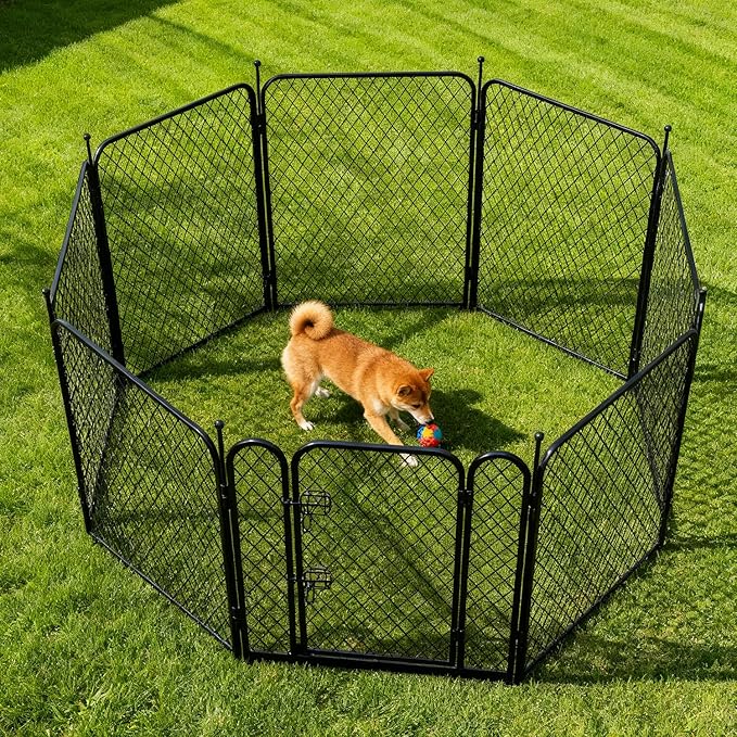 Paw Safe Dog Playpen for Indoor, 32 Inch 8 Panels Anti-pinch Diamond Mesh Dog Fence for Small Medium Dogs, Metal Stable Dog Play Pen with Door, Portable Pet Playpen for Outdoor RV Camping Yard