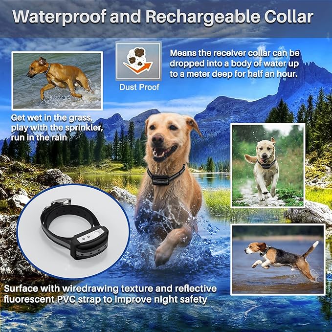 Electric Wireless Dog Fence System, Pet Containment System for Dogs and Pets with Waterproof and Rechargeable Collar Receiver for one Dog Container Boundary System (Black)