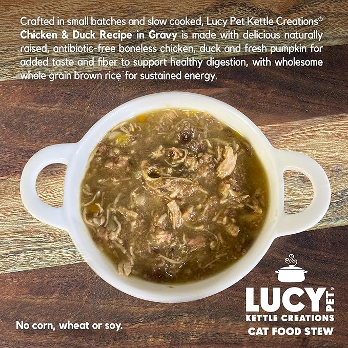 Lucy Pet Products Kettle Creations Chicken and Duck Cat Stew Recipe in Gravy 2.47oz, Blue (LPPFFLW400), Pack of 12