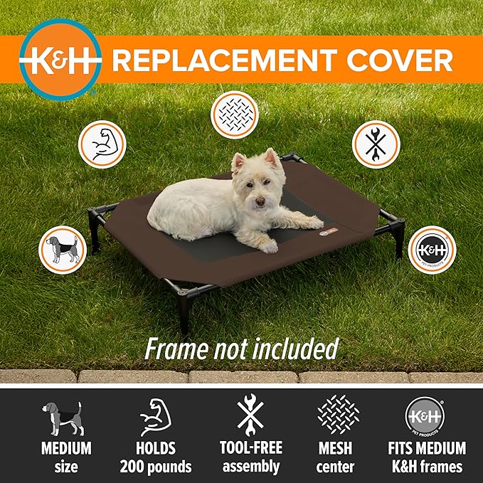 K&H Pet Products Dog Cot Replacement Cover, Designed to fit K&H Medium Pet Cots (Sold Separately), Indoor Outdoor, Breathable Cooling Mesh Center, Machine Washable - Medium 32 X 25in Chocolate