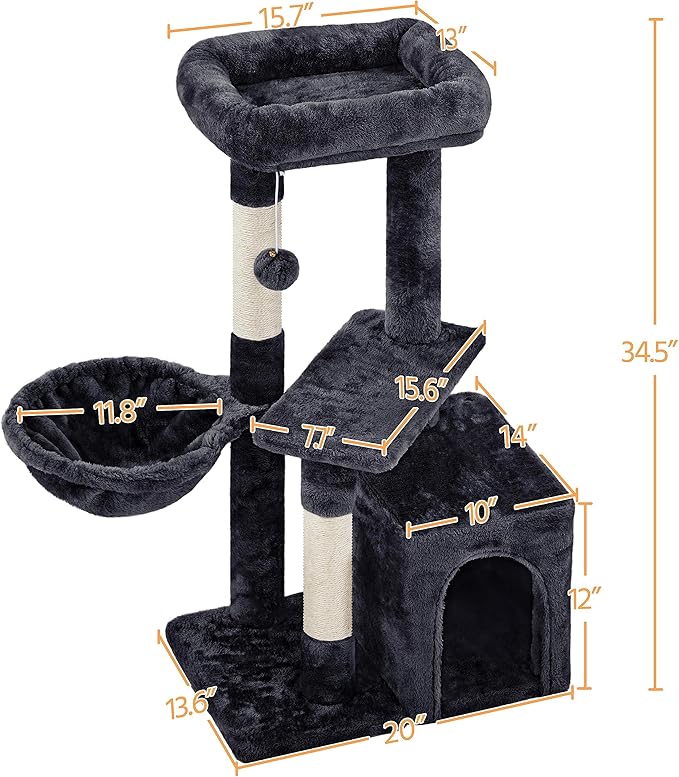 Yaheetech 34.5in Scratching Post, Cat Scratchers for Indoor Cats and Kittens, Multifunctional Activity Post w/Sisal Rope＆Dangling Ball＆Large Condo, Black