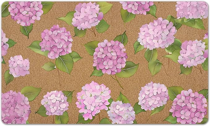 Pink Hydrangea Floral Door Mat, Pink Hydrangeas Flower Decorative Front Door Mat Outside Entrance, Hydrangea Botanical Artificial Coir Doormat Rugs for Indoor Outdoor Entryway, 16x24 Inch