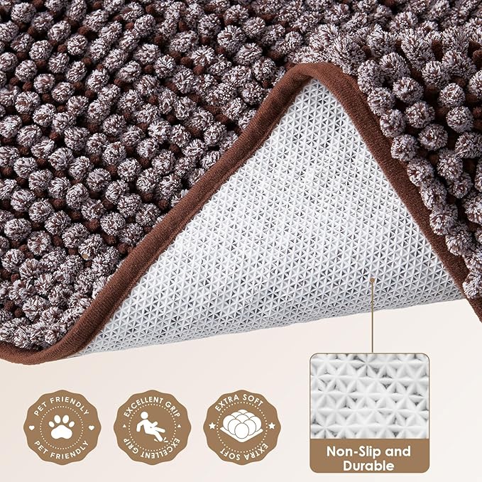 EHEYCIGA Super Absorbent Dog Door Mat for Muddy Paws 60x36 Inch Indoor, Front Doormat Outside Entrance, Quick Dry Chenille Washable Dog Crate Bed, Non-Slip Pet Rug Mud Mat Outdoor Entryway, Brown