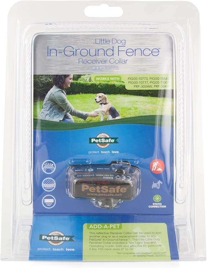 PetSafe Elite Little Dog In-Ground Fence Receiver Collar, for Dogs Over 5lb, Waterproof with Tone and Static Correction